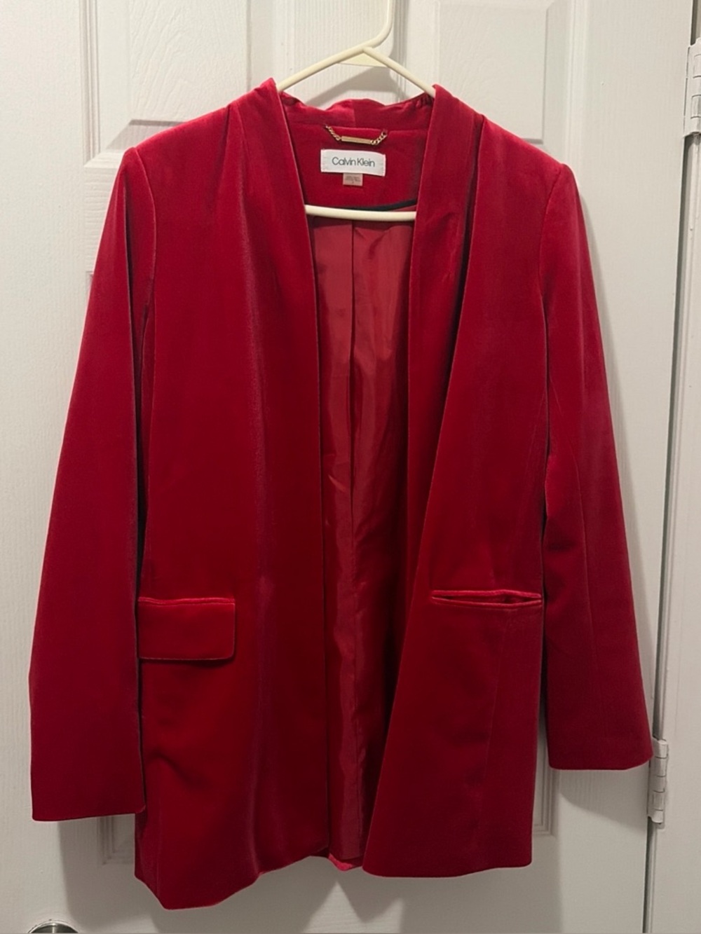 Calvin Klein Women’s Red Velvet Open Blazer Jacket